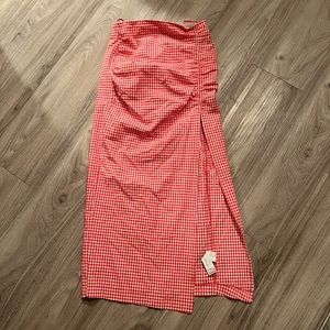 ZARA RED GINGHAM XS MAXI SKIRT WITH SLIT